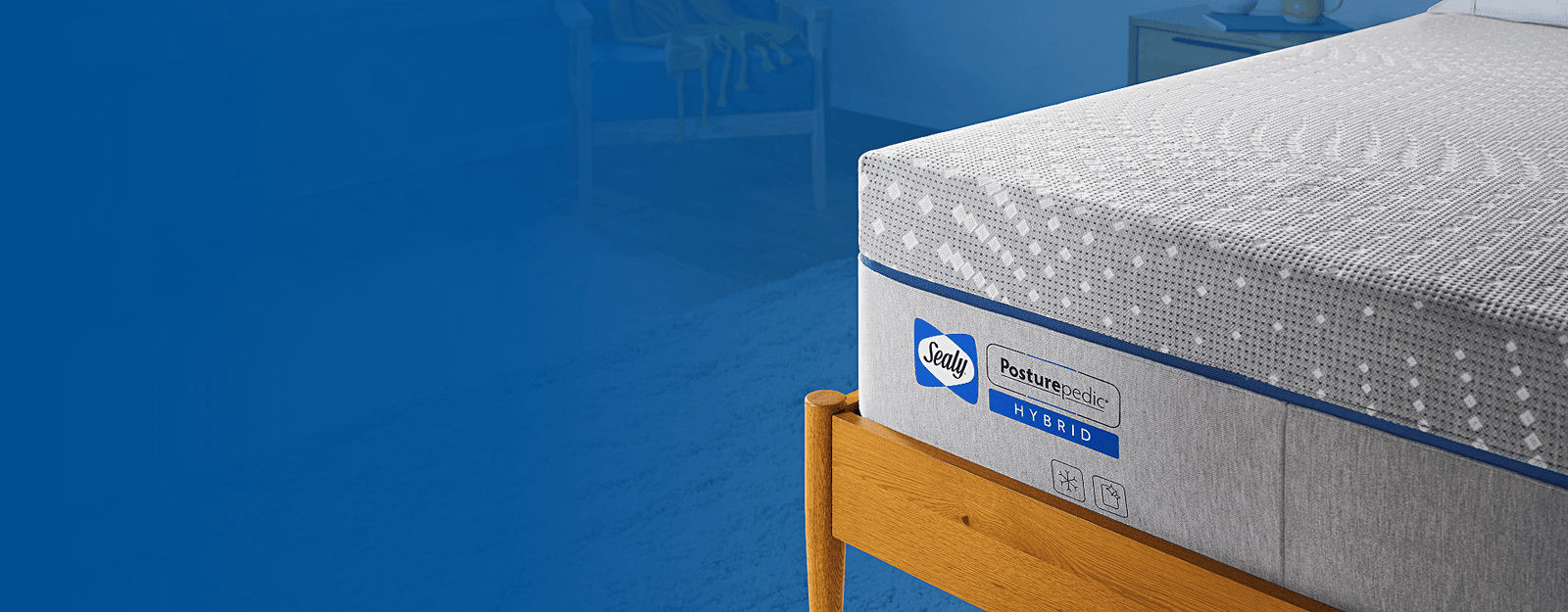 Corner Posturepedic Hybrid blue background