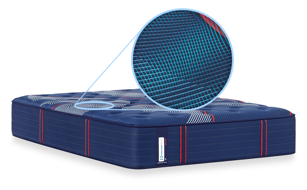 Posturepedic Elite Spring mattress with close up on cooling cover